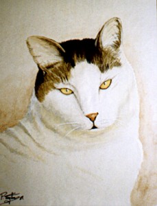 White Cat with Tabby Bonnet
